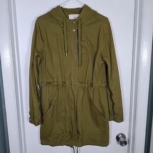 1 Sunset Lane Women's M Field Utility Jacket Olive Green Full Zip Hooded Pockets